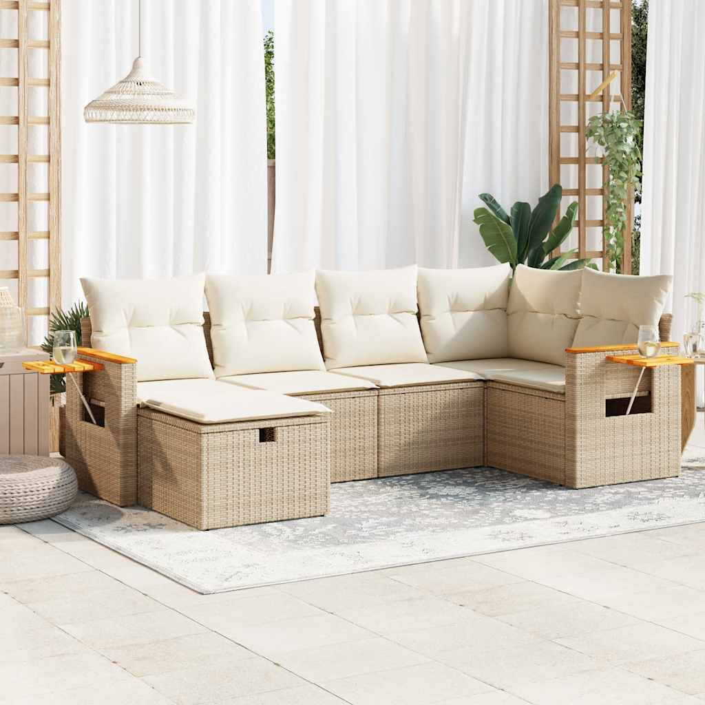 6-delige Loungeset met kussens poly rattan beige is nu te koop bij PeponiXL, paradijselijk wonen!