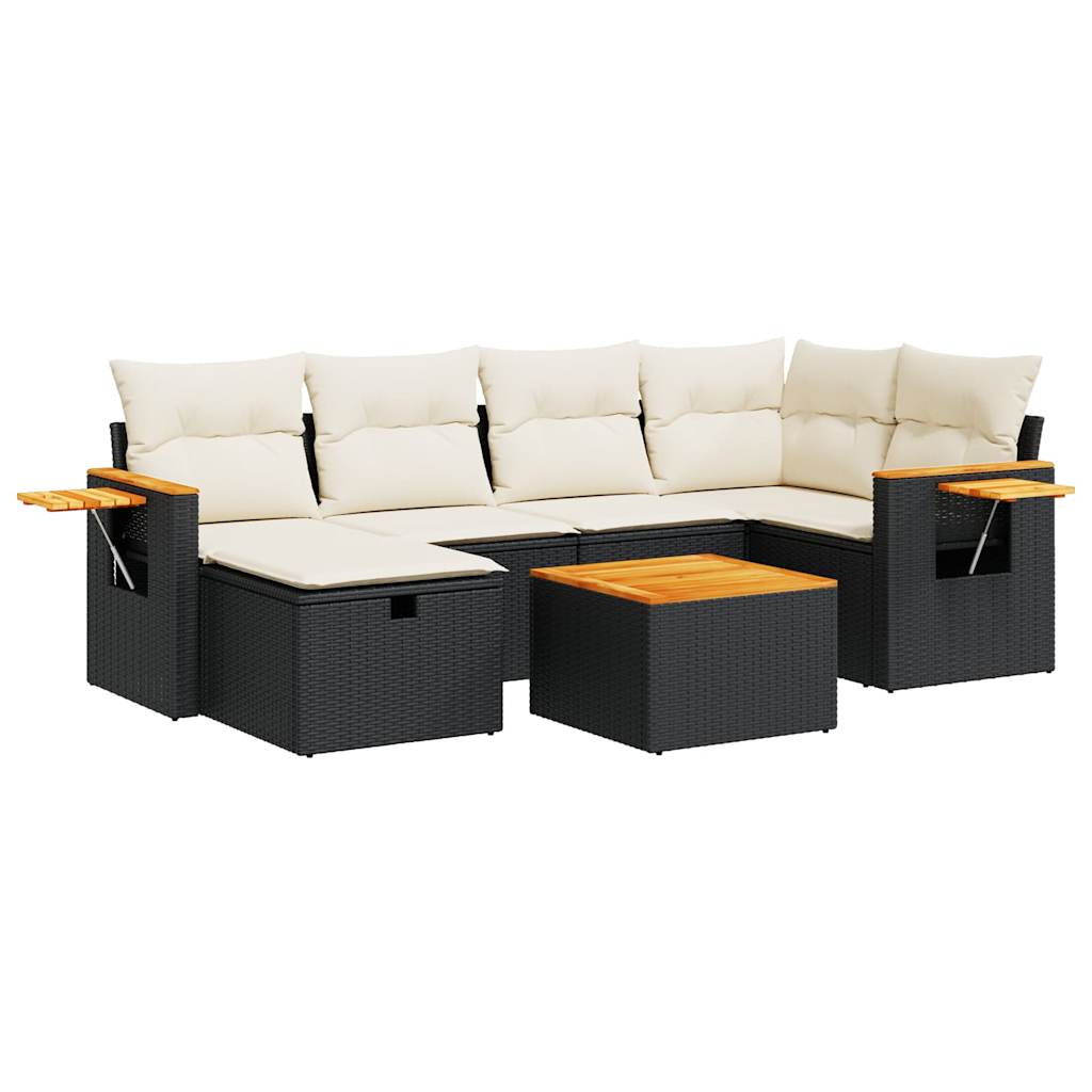 7-delige Loungeset met kussens poly rattan zwart is nu te koop bij PeponiXL, paradijselijk wonen!