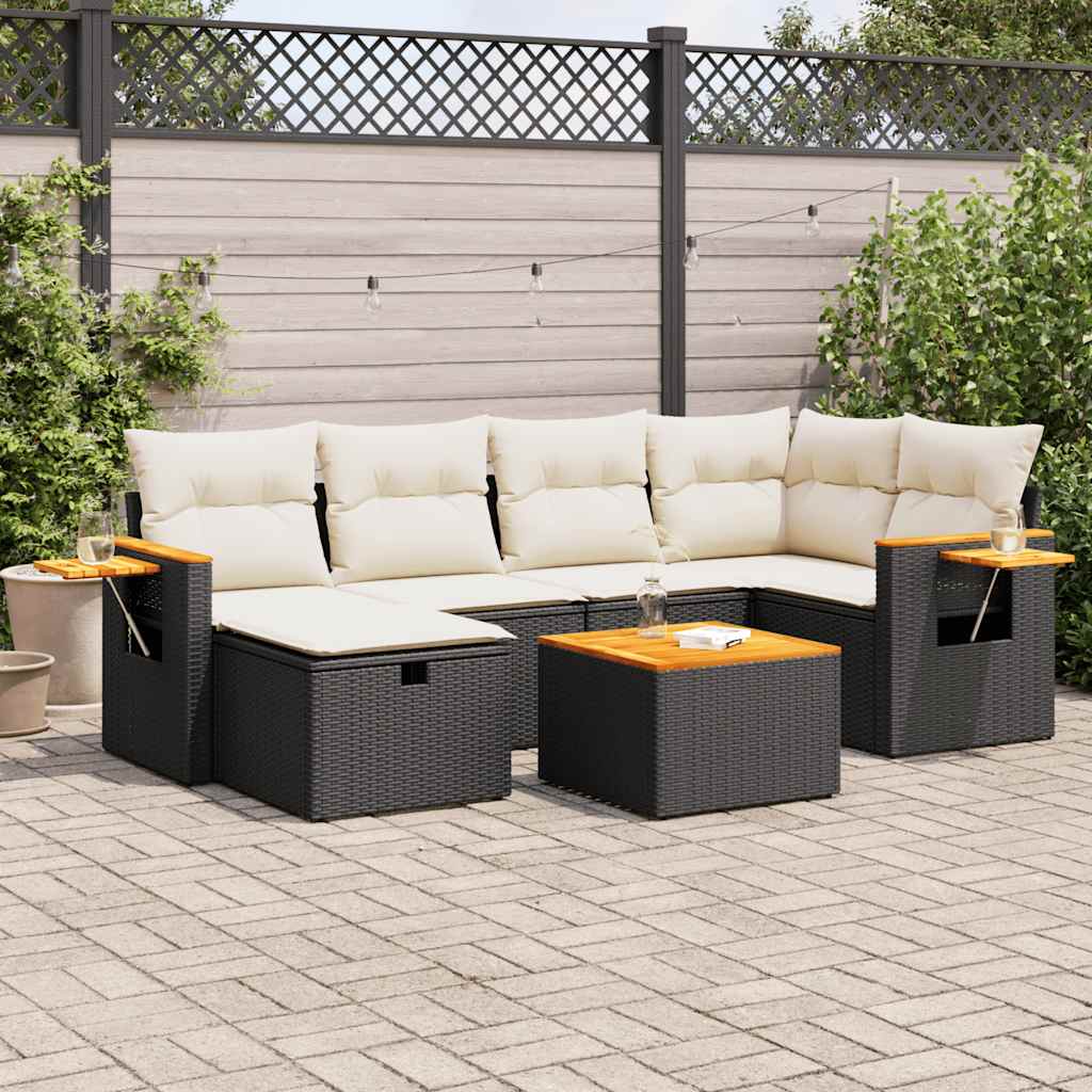 7-delige Loungeset met kussens poly rattan zwart is nu te koop bij PeponiXL, paradijselijk wonen!