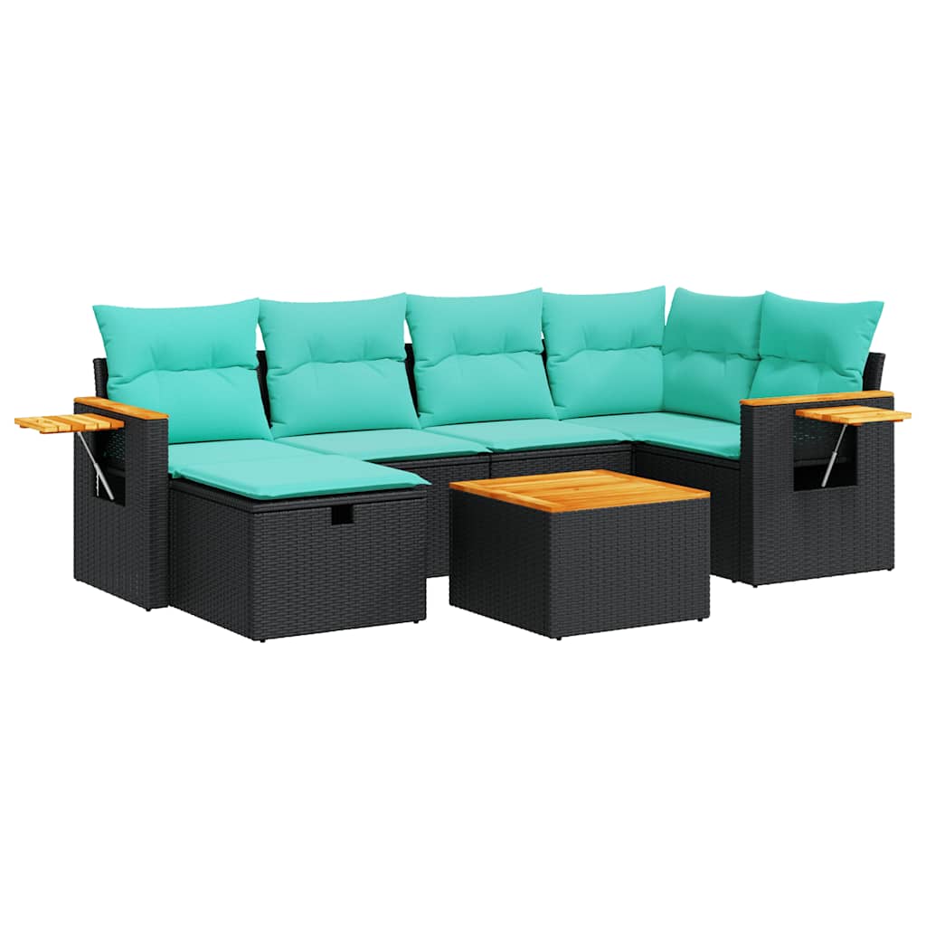 7-delige Loungeset met kussens poly rattan zwart is nu te koop bij PeponiXL, paradijselijk wonen!