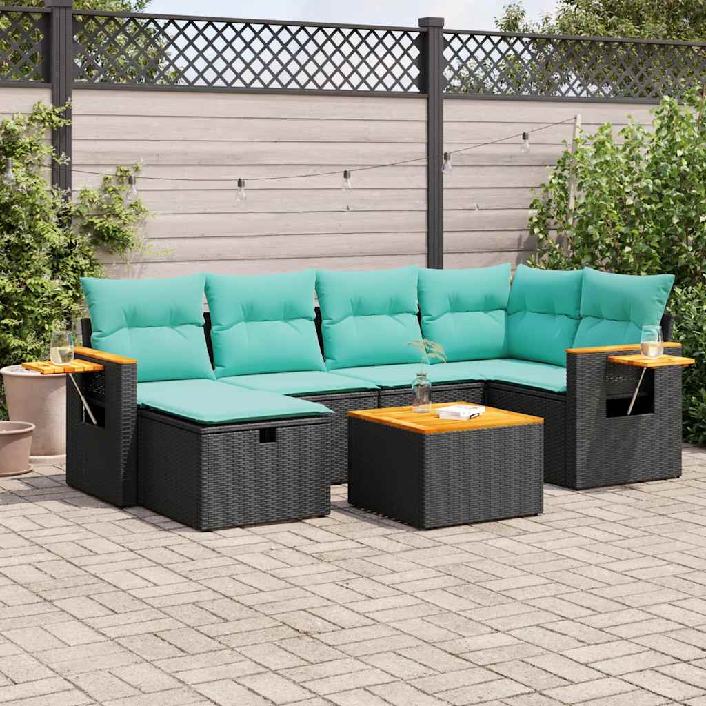 7-delige Loungeset met kussens poly rattan zwart is nu te koop bij PeponiXL, paradijselijk wonen!