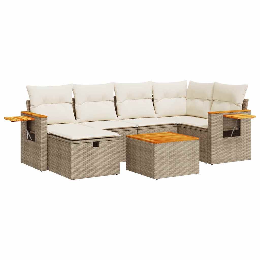 7-delige Loungeset met kussens poly rattan beige is nu te koop bij PeponiXL, paradijselijk wonen!