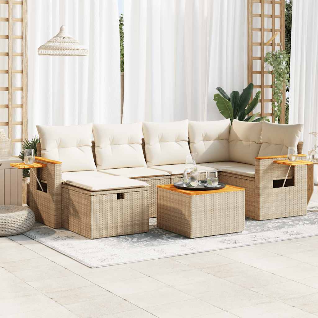 7-delige Loungeset met kussens poly rattan beige is nu te koop bij PeponiXL, paradijselijk wonen!