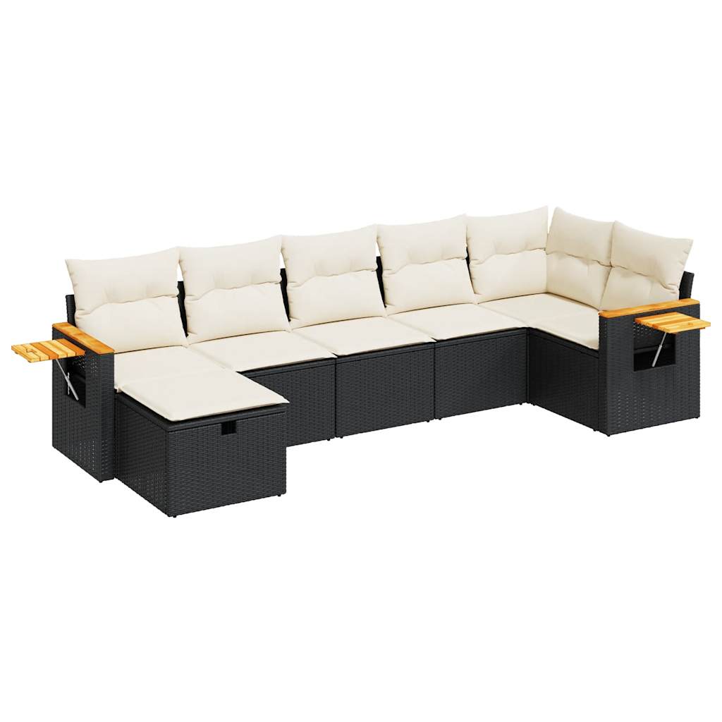 7-delige Loungeset met kussens poly rattan zwart is nu te koop bij PeponiXL, paradijselijk wonen!
