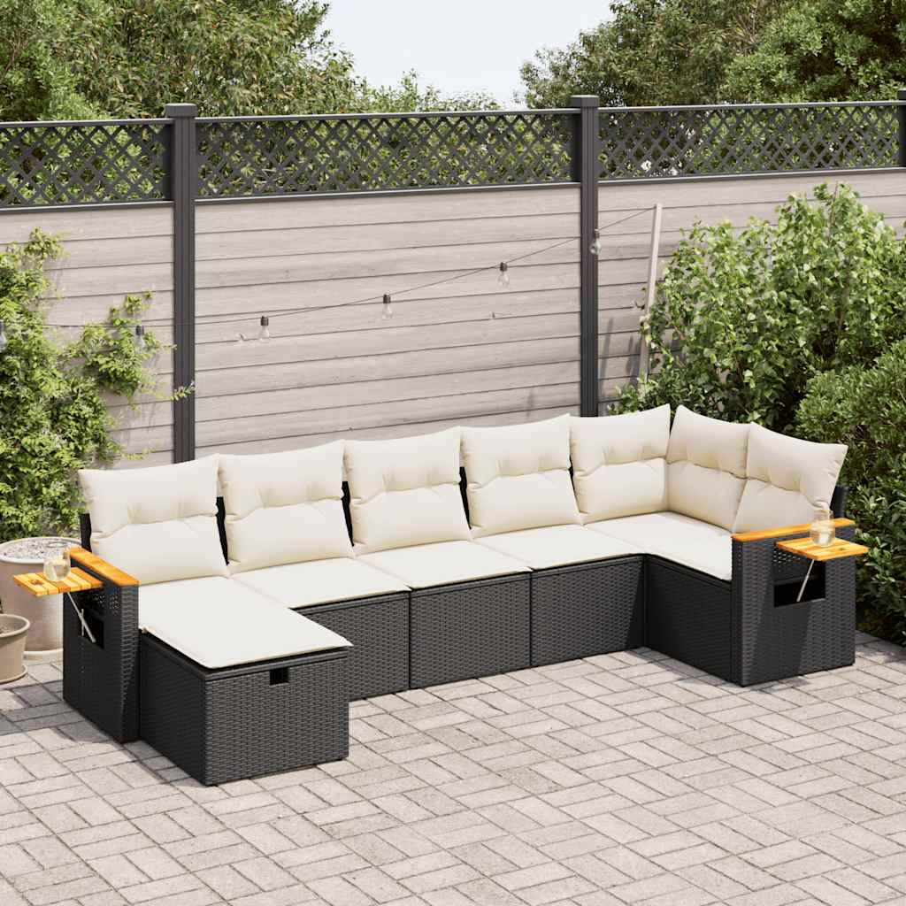 7-delige Loungeset met kussens poly rattan zwart is nu te koop bij PeponiXL, paradijselijk wonen!