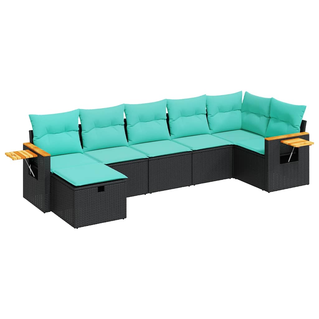 7-delige Loungeset met kussens poly rattan zwart is nu te koop bij PeponiXL, paradijselijk wonen!
