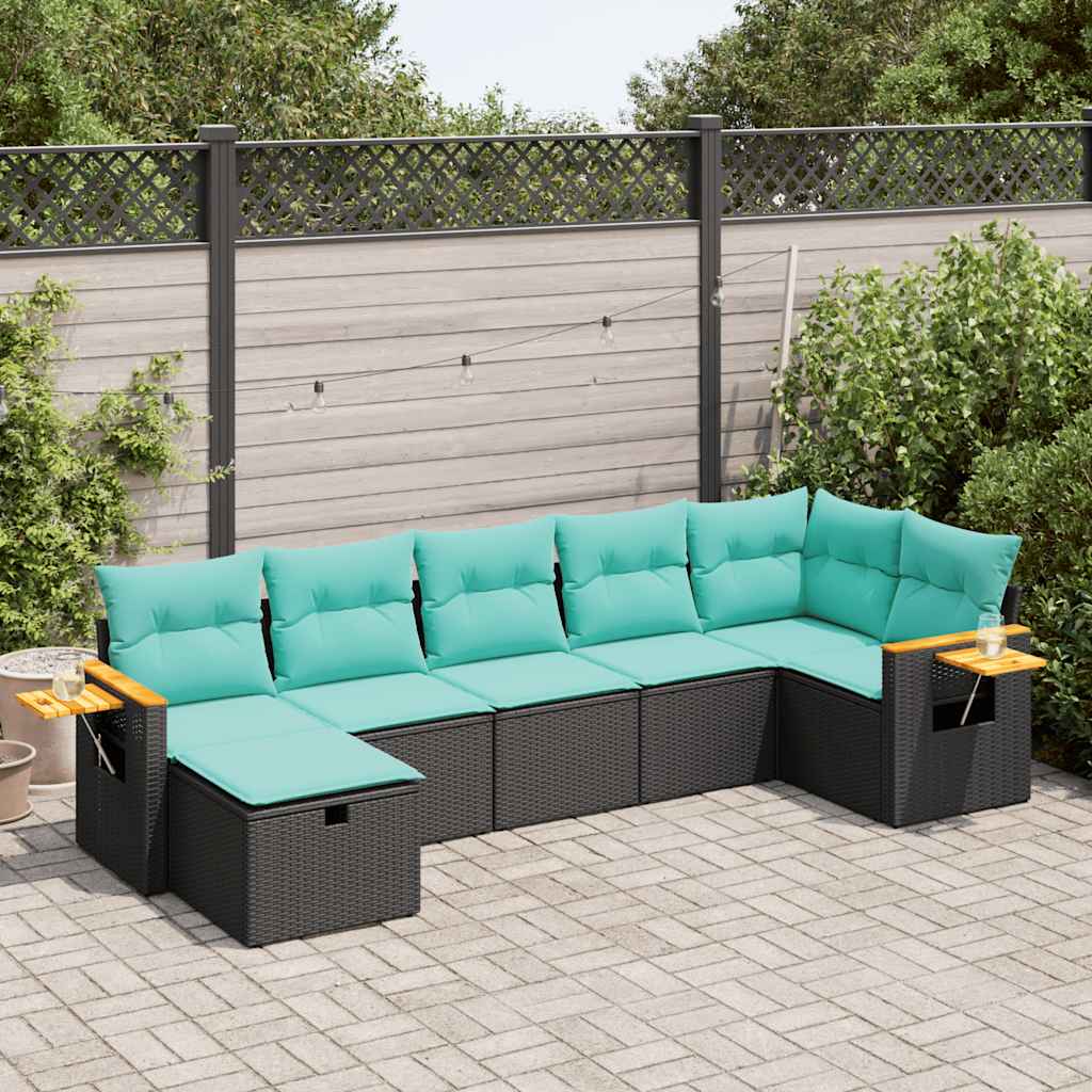 7-delige Loungeset met kussens poly rattan zwart is nu te koop bij PeponiXL, paradijselijk wonen!