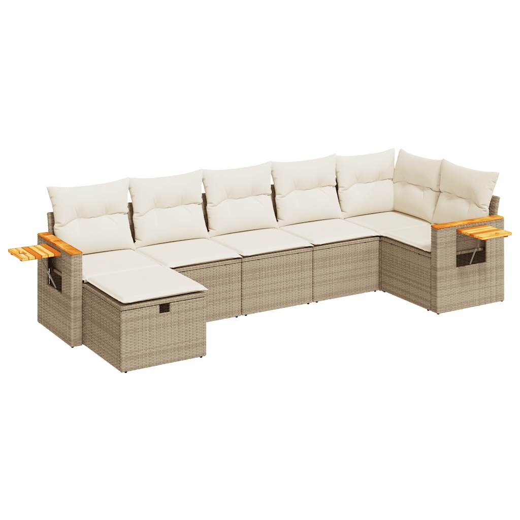 7-delige Loungeset met kussens poly rattan beige is nu te koop bij PeponiXL, paradijselijk wonen!