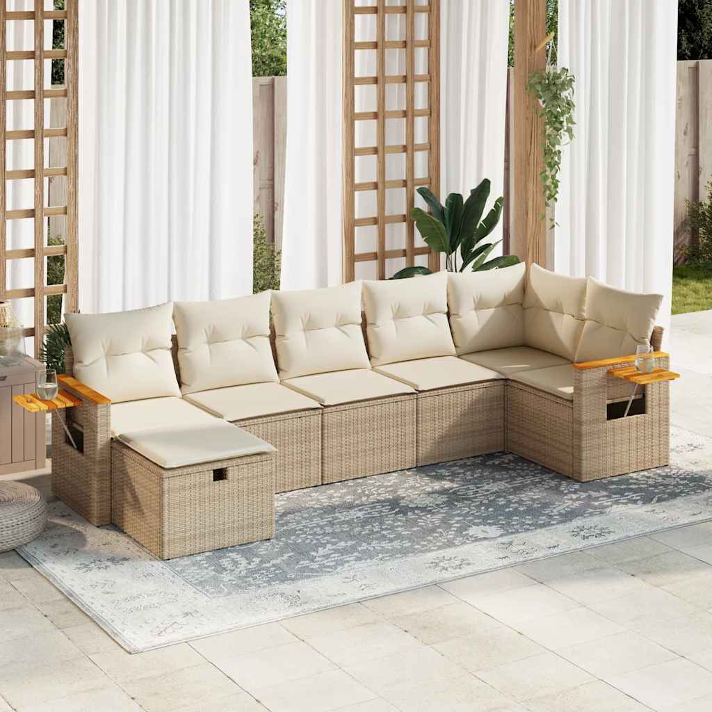 7-delige Loungeset met kussens poly rattan beige is nu te koop bij PeponiXL, paradijselijk wonen!