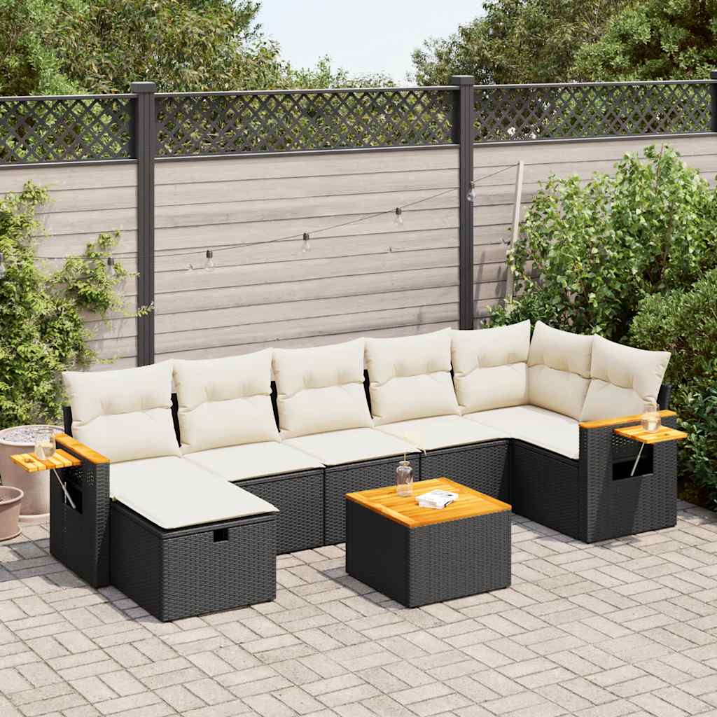 8-delige Loungeset met kussens poly rattan zwart is nu te koop bij PeponiXL, paradijselijk wonen!