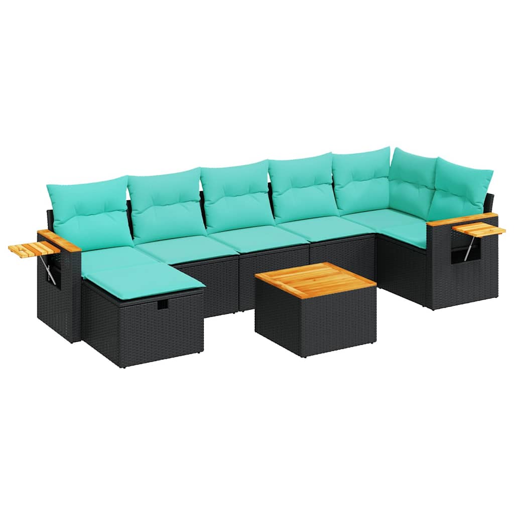 8-delige Loungeset met kussens poly rattan zwart is nu te koop bij PeponiXL, paradijselijk wonen!