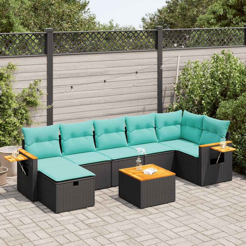 8-delige Loungeset met kussens poly rattan zwart is nu te koop bij PeponiXL, paradijselijk wonen!