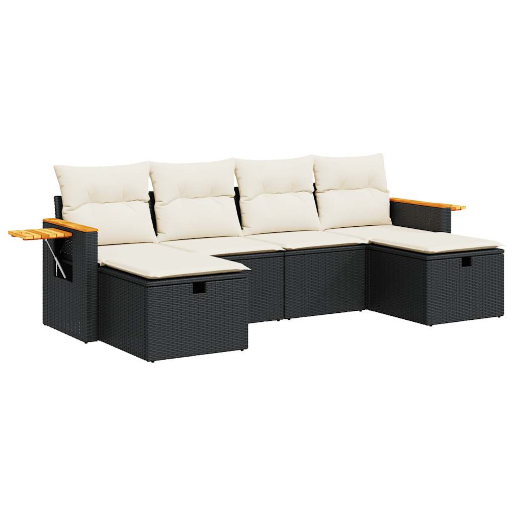 6-delige Loungeset met kussens poly rattan zwart is nu te koop bij PeponiXL, paradijselijk wonen!