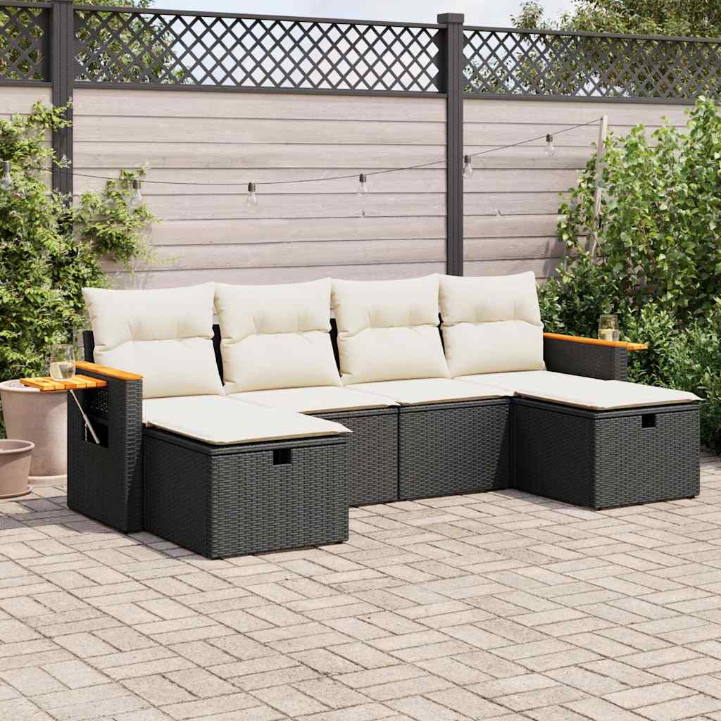 6-delige Loungeset met kussens poly rattan zwart is nu te koop bij PeponiXL, paradijselijk wonen!