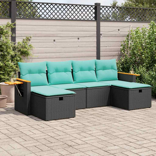 6-delige Loungeset met kussens poly rattan zwart is nu te koop bij PeponiXL, paradijselijk wonen!