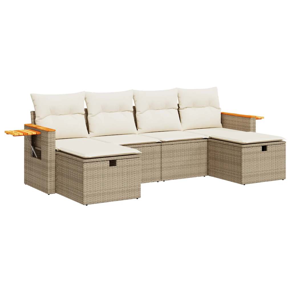 6-delige Loungeset met kussens poly rattan beige is nu te koop bij PeponiXL, paradijselijk wonen!