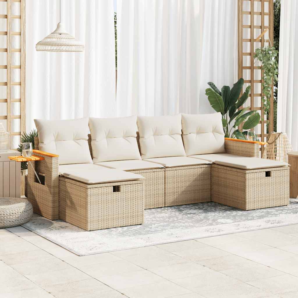 6-delige Loungeset met kussens poly rattan beige is nu te koop bij PeponiXL, paradijselijk wonen!