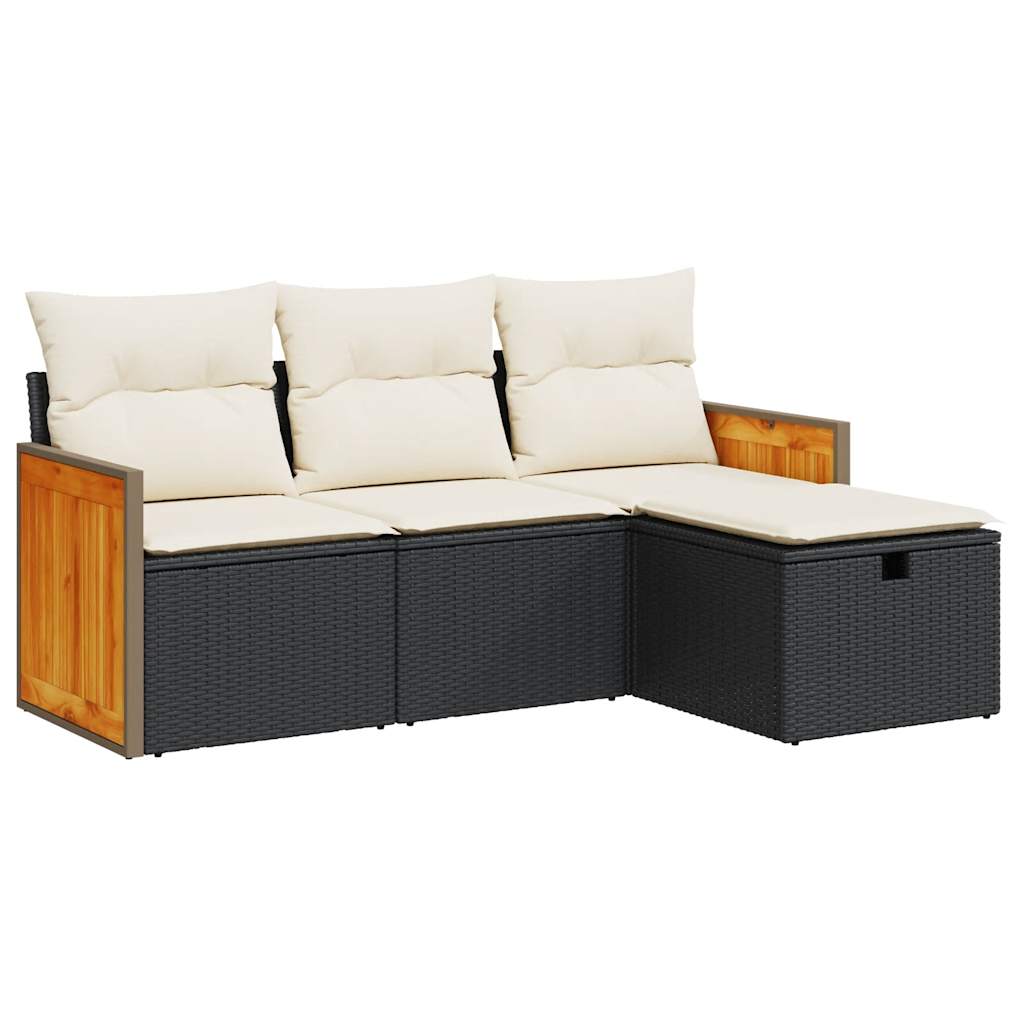 4-delige Loungeset met kussens poly rattan zwart is nu te koop bij PeponiXL, paradijselijk wonen!