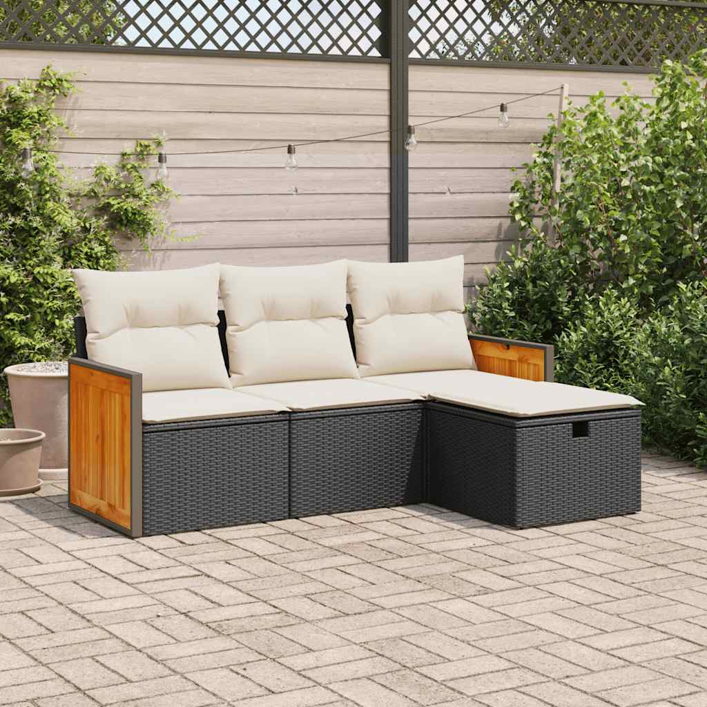 4-delige Loungeset met kussens poly rattan zwart is nu te koop bij PeponiXL, paradijselijk wonen!