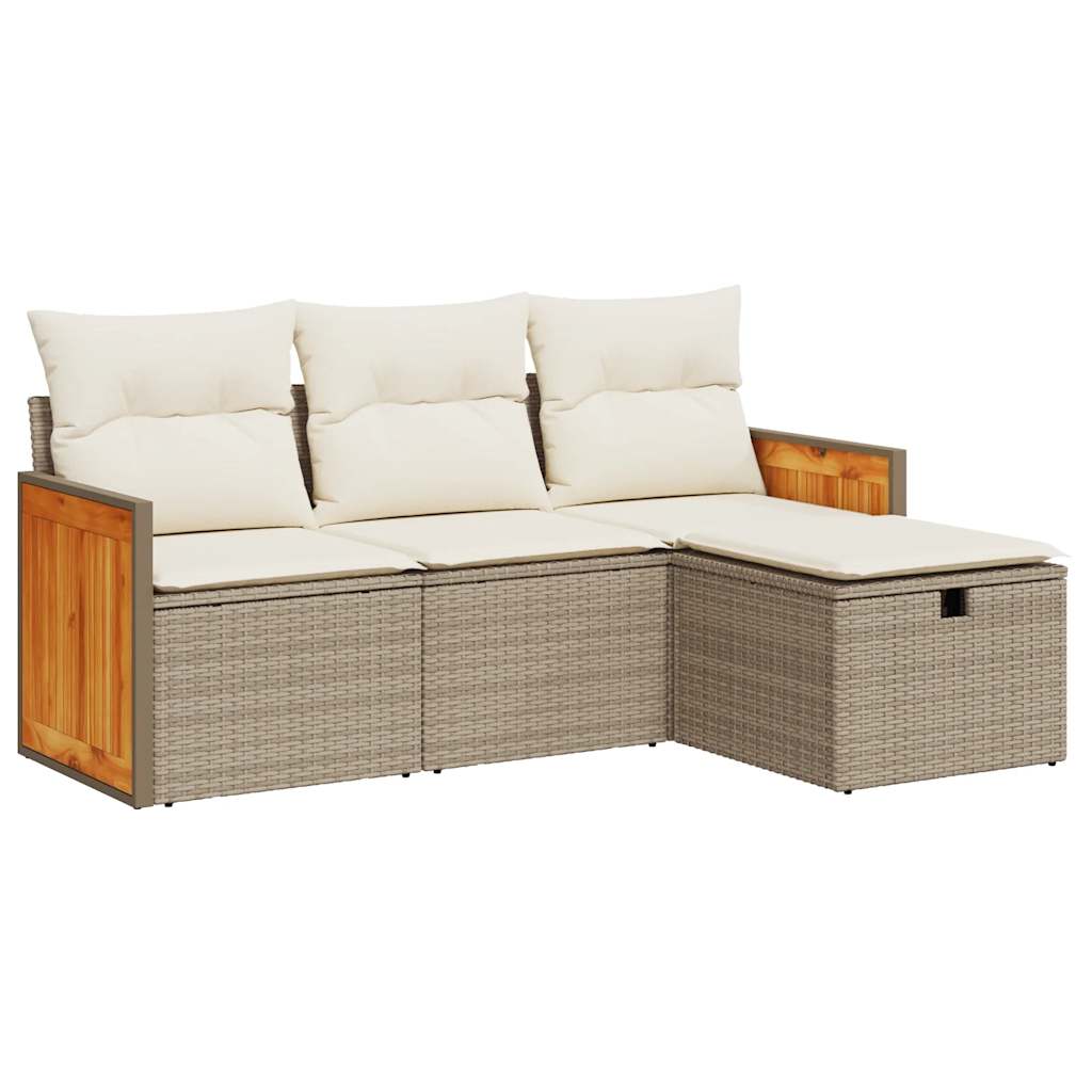 4-delige Loungeset met kussens poly rattan beige is nu te koop bij PeponiXL, paradijselijk wonen!