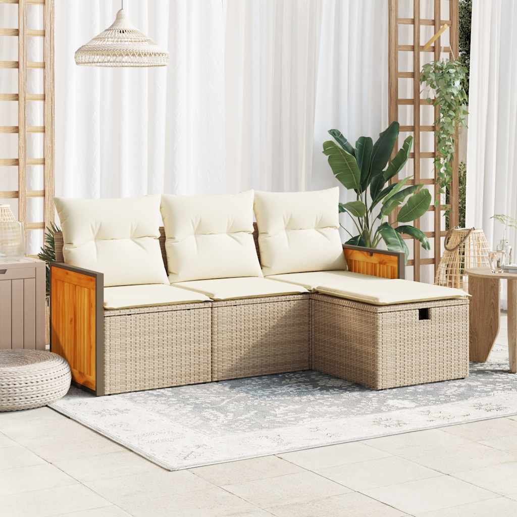 4-delige Loungeset met kussens poly rattan beige is nu te koop bij PeponiXL, paradijselijk wonen!