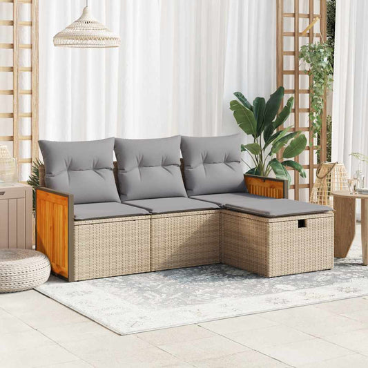 4-delige Loungeset met kussens poly rattan beige is nu te koop bij PeponiXL, paradijselijk wonen!