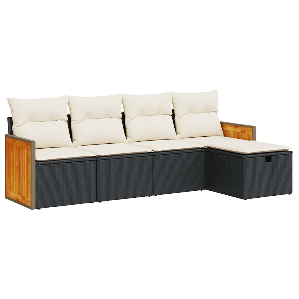 5-delige Loungeset met kussens poly rattan zwart is nu te koop bij PeponiXL, paradijselijk wonen!