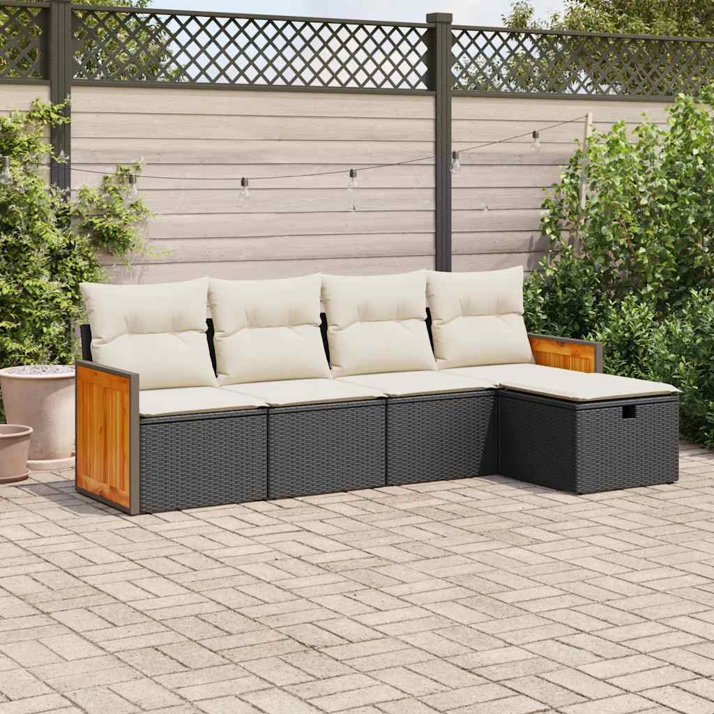 5-delige Loungeset met kussens poly rattan zwart is nu te koop bij PeponiXL, paradijselijk wonen!