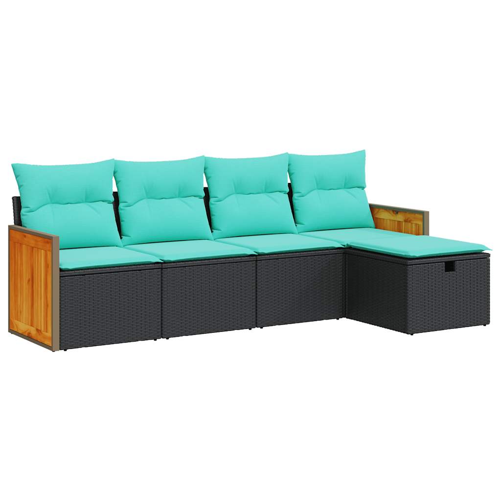 5-delige Loungeset met kussens poly rattan zwart is nu te koop bij PeponiXL, paradijselijk wonen!