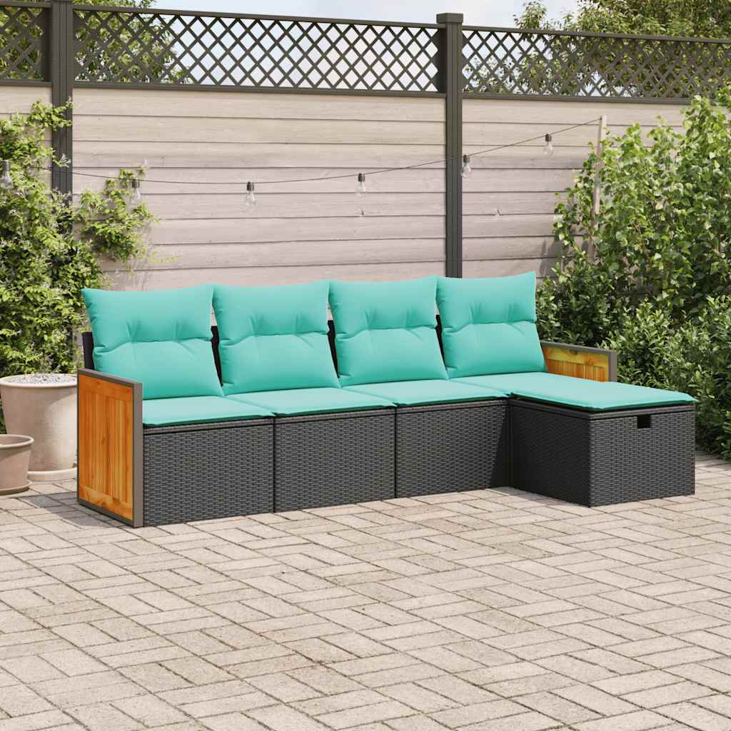 5-delige Loungeset met kussens poly rattan zwart is nu te koop bij PeponiXL, paradijselijk wonen!