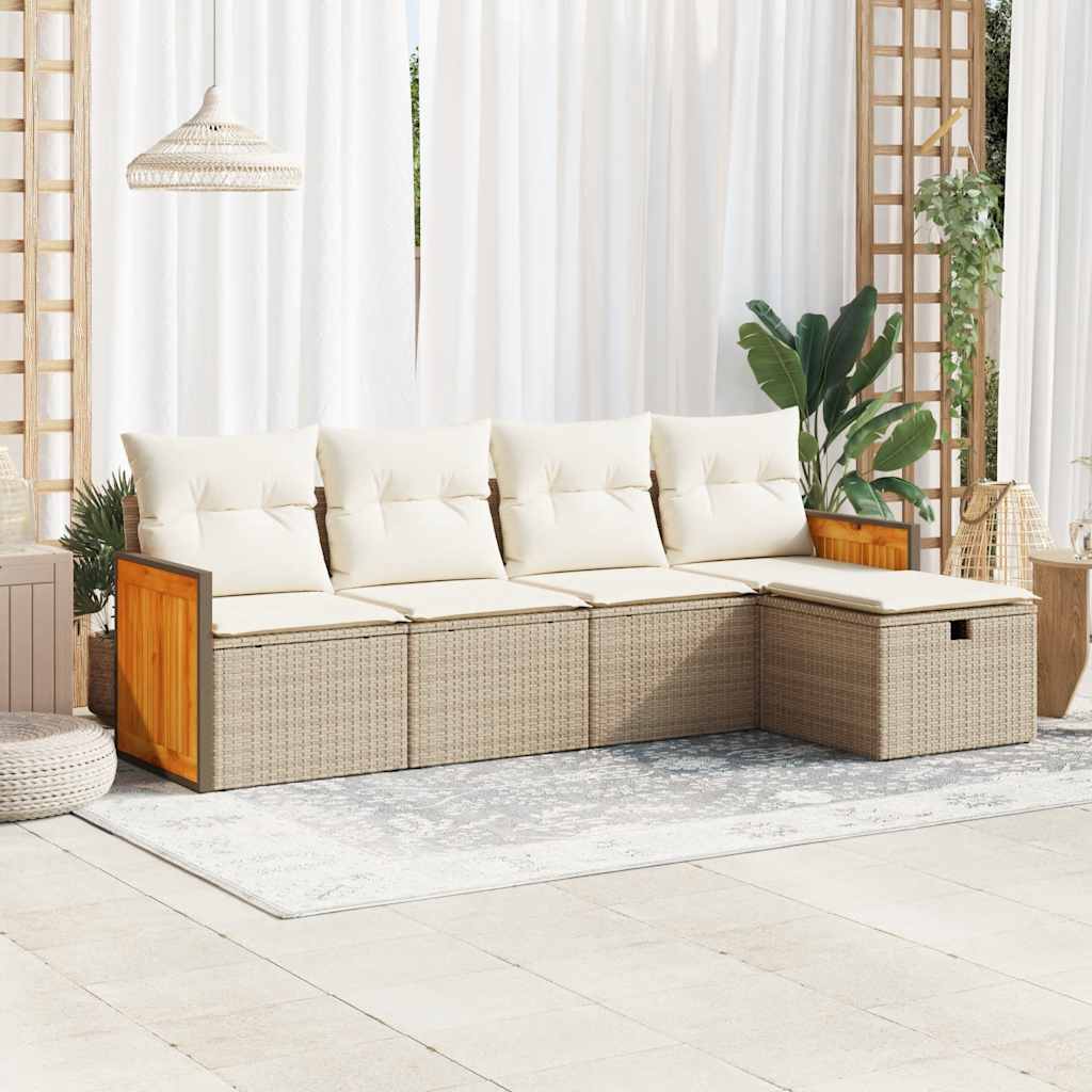 5-delige Loungeset met kussens poly rattan beige is nu te koop bij PeponiXL, paradijselijk wonen!