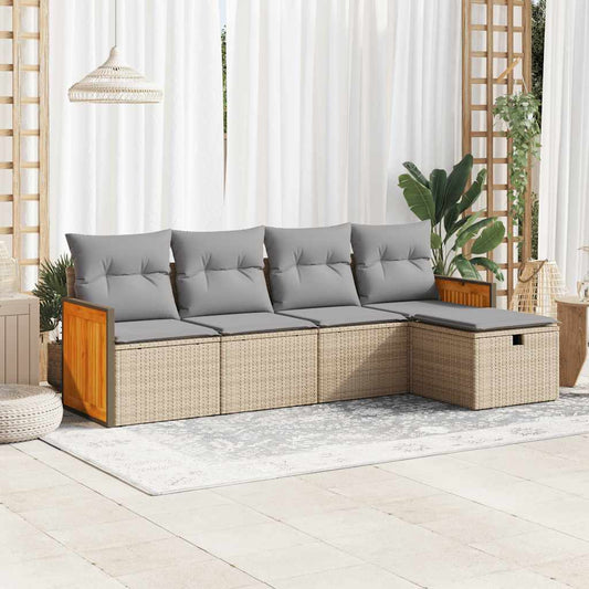 5-delige Loungeset met kussens poly rattan beige is nu te koop bij PeponiXL, paradijselijk wonen!