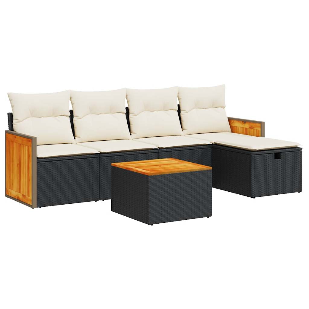 6-delige Loungeset met kussens poly rattan zwart is nu te koop bij PeponiXL, paradijselijk wonen!