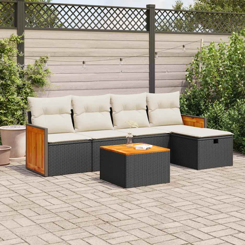 6-delige Loungeset met kussens poly rattan zwart is nu te koop bij PeponiXL, paradijselijk wonen!