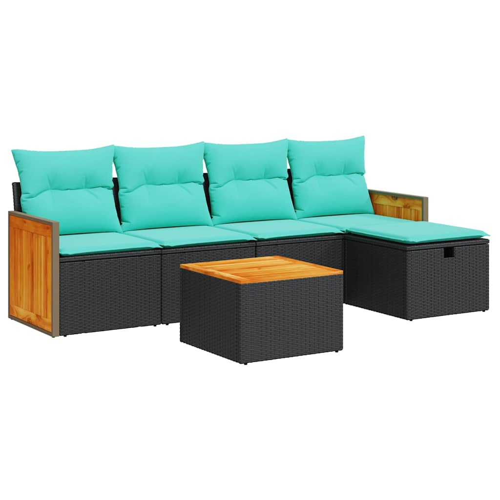 6-delige Loungeset met kussens poly rattan zwart is nu te koop bij PeponiXL, paradijselijk wonen!