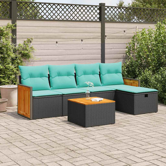 6-delige Loungeset met kussens poly rattan zwart is nu te koop bij PeponiXL, paradijselijk wonen!