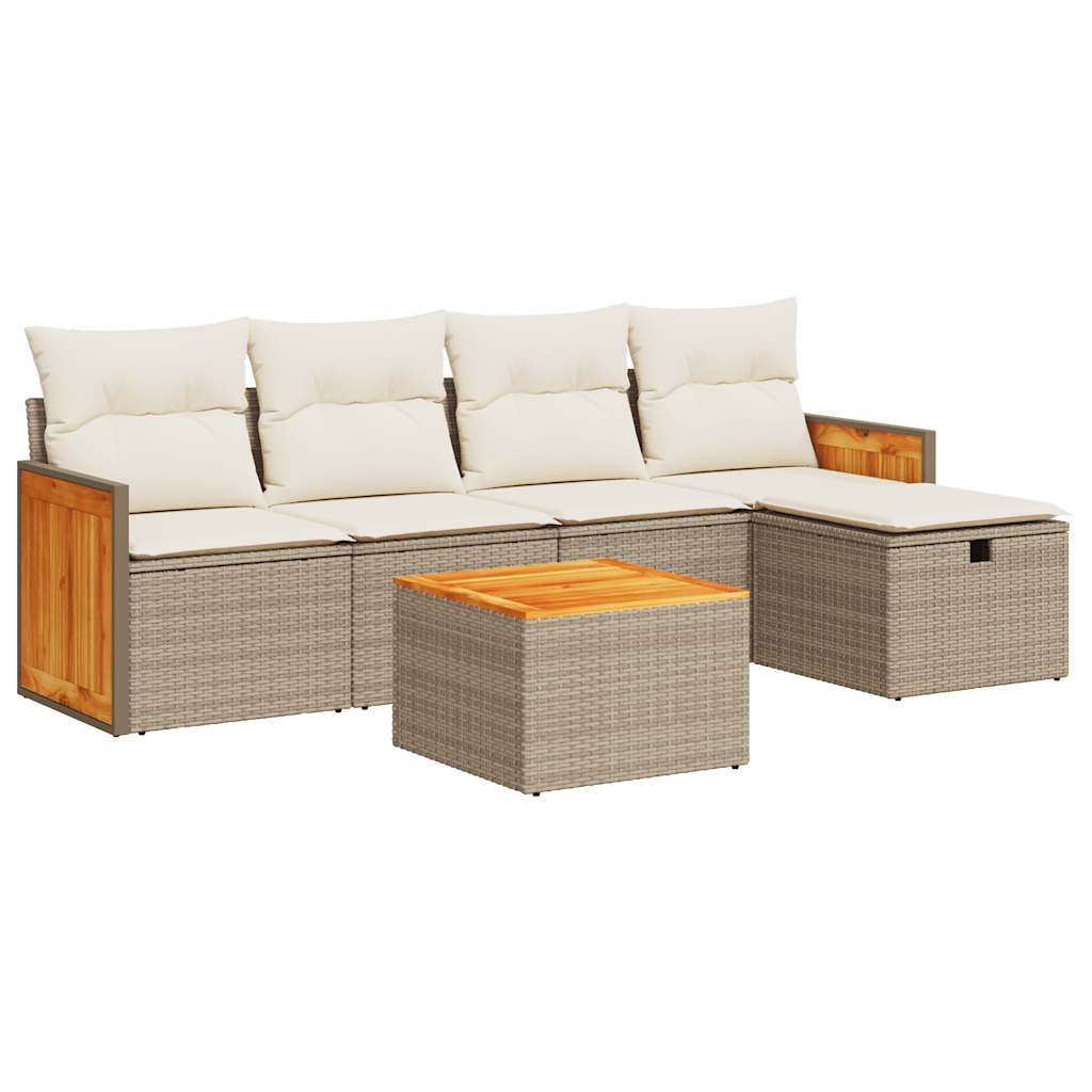 6-delige Loungeset met kussens poly rattan beige is nu te koop bij PeponiXL, paradijselijk wonen!