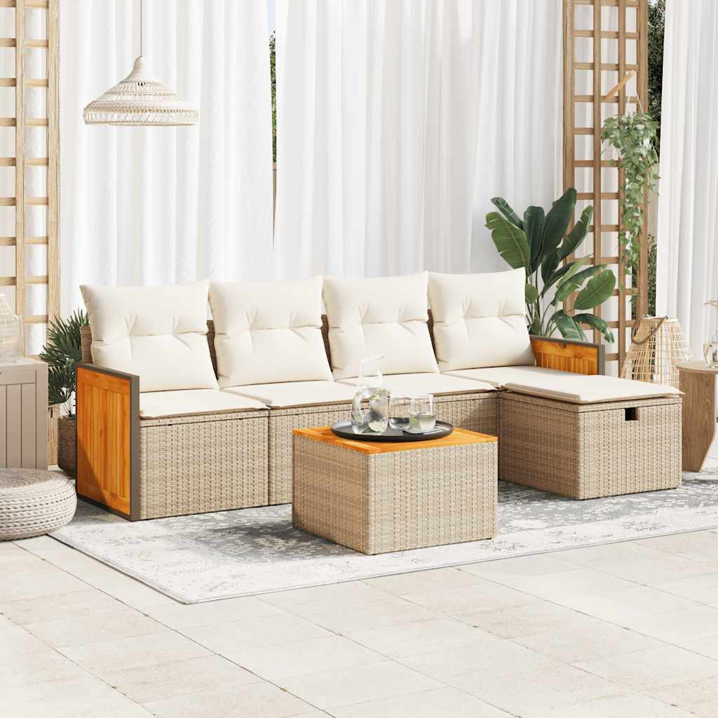 6-delige Loungeset met kussens poly rattan beige is nu te koop bij PeponiXL, paradijselijk wonen!