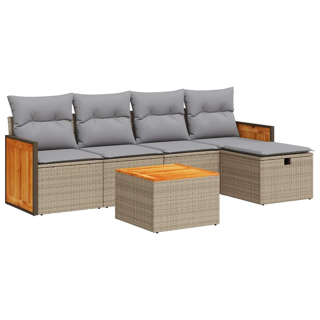 6-delige Loungeset met kussens poly rattan beige is nu te koop bij PeponiXL, paradijselijk wonen!
