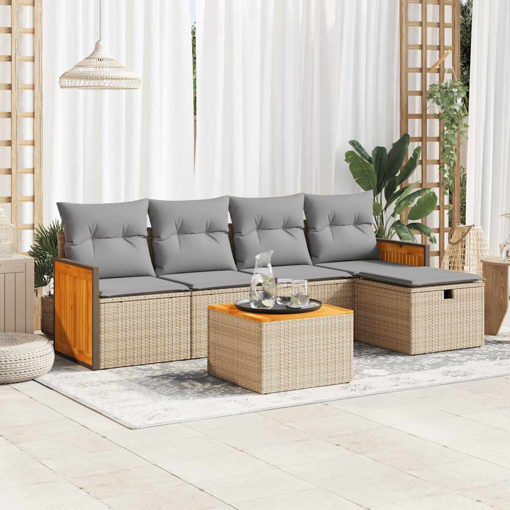 6-delige Loungeset met kussens poly rattan beige is nu te koop bij PeponiXL, paradijselijk wonen!