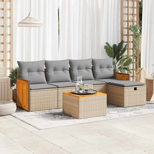 6-delige Loungeset met kussens poly rattan beige is nu te koop bij PeponiXL, paradijselijk wonen!