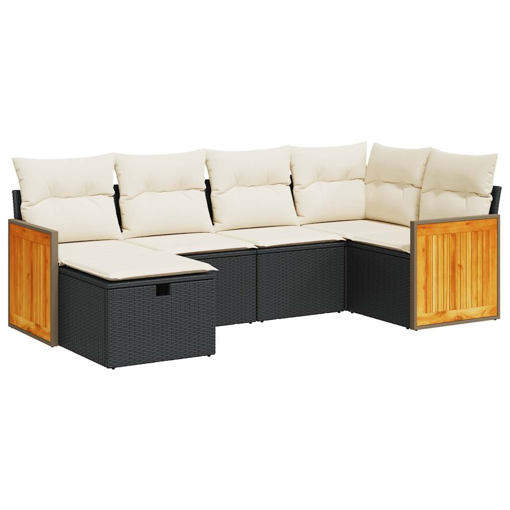 6-delige Loungeset met kussens poly rattan zwart is nu te koop bij PeponiXL, paradijselijk wonen!