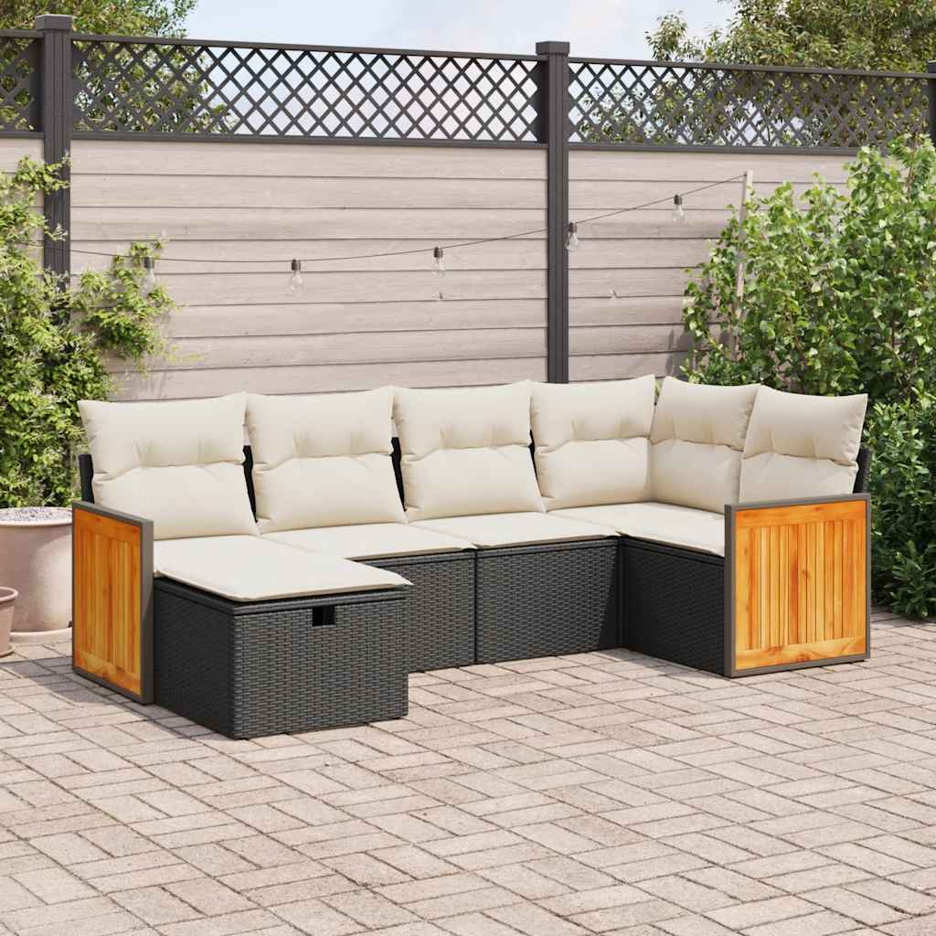 6-delige Loungeset met kussens poly rattan zwart is nu te koop bij PeponiXL, paradijselijk wonen!
