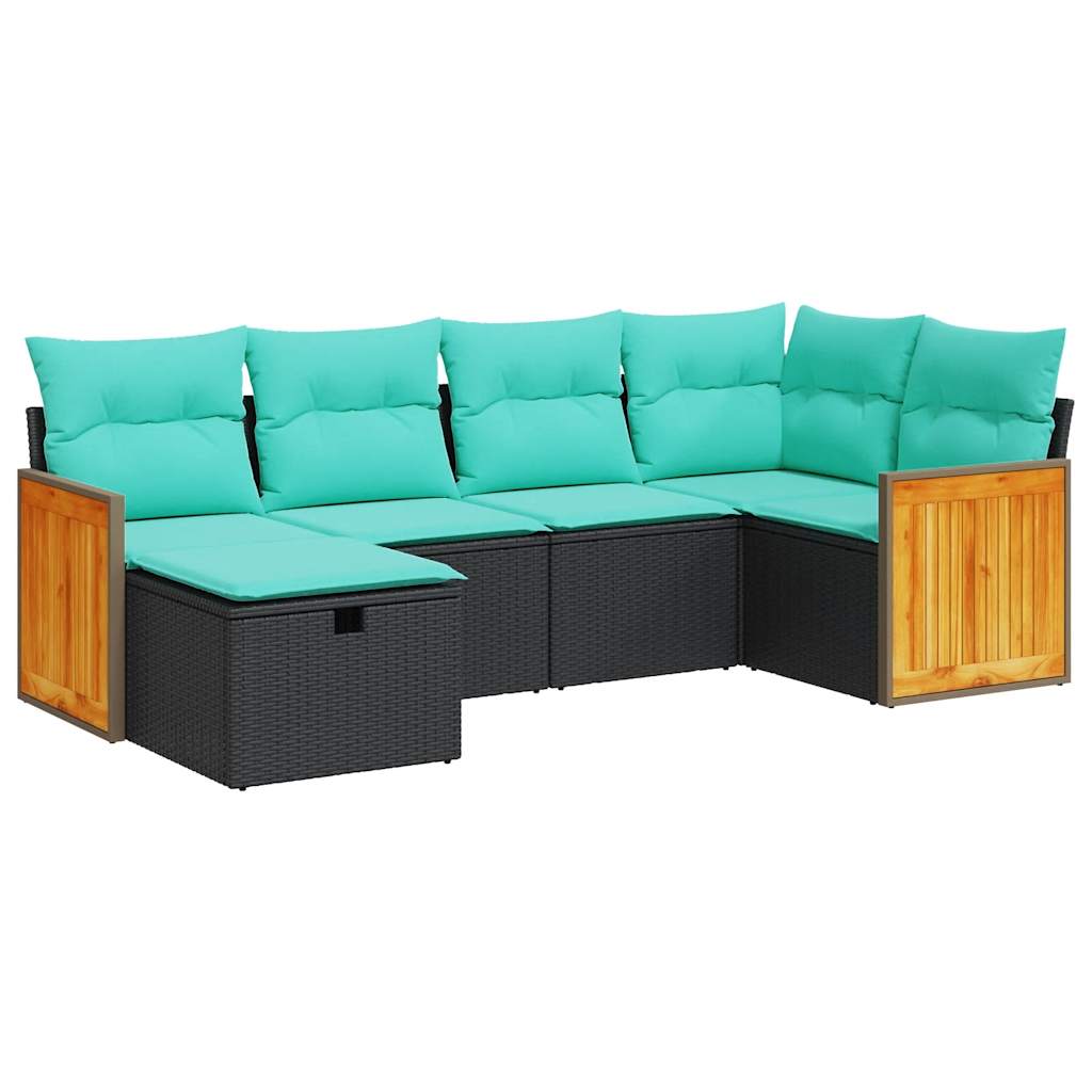 6-delige Loungeset met kussens poly rattan zwart is nu te koop bij PeponiXL, paradijselijk wonen!