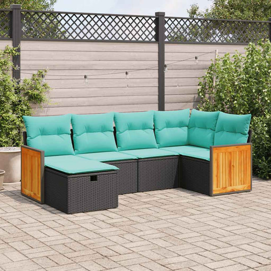 6-delige Loungeset met kussens poly rattan zwart is nu te koop bij PeponiXL, paradijselijk wonen!