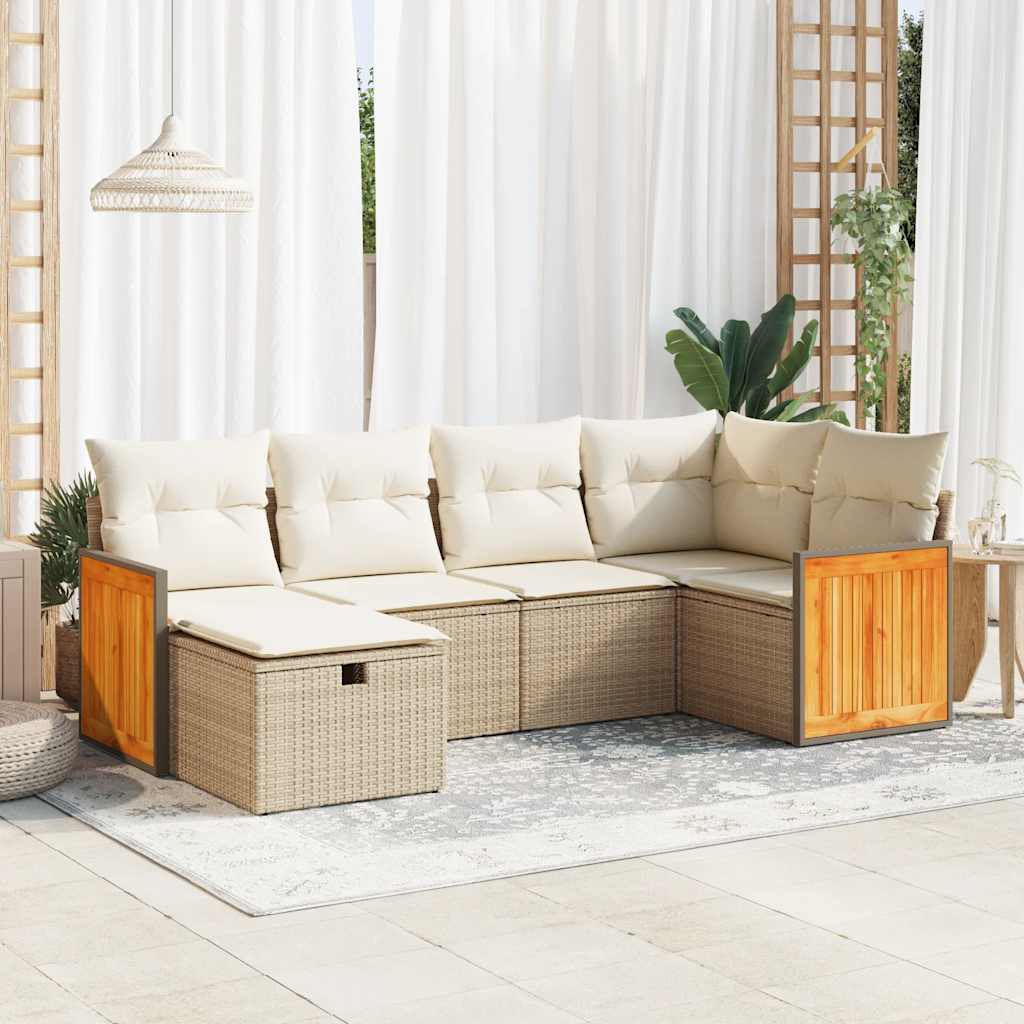 6-delige Loungeset met kussens poly rattan beige is nu te koop bij PeponiXL, paradijselijk wonen!