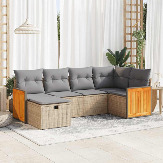 6-delige Loungeset met kussens poly rattan beige is nu te koop bij PeponiXL, paradijselijk wonen!