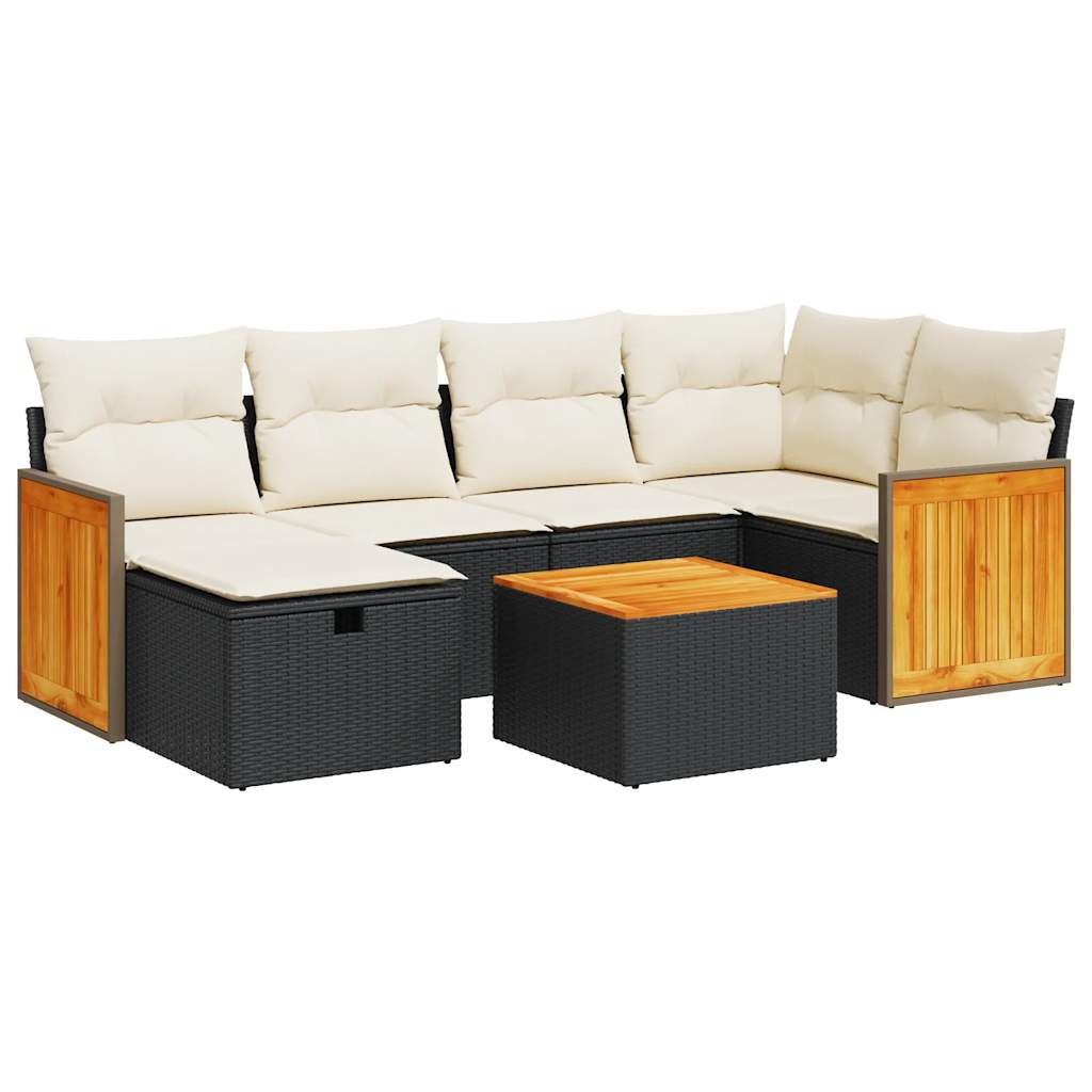 7-delige Loungeset met kussens poly rattan zwart is nu te koop bij PeponiXL, paradijselijk wonen!