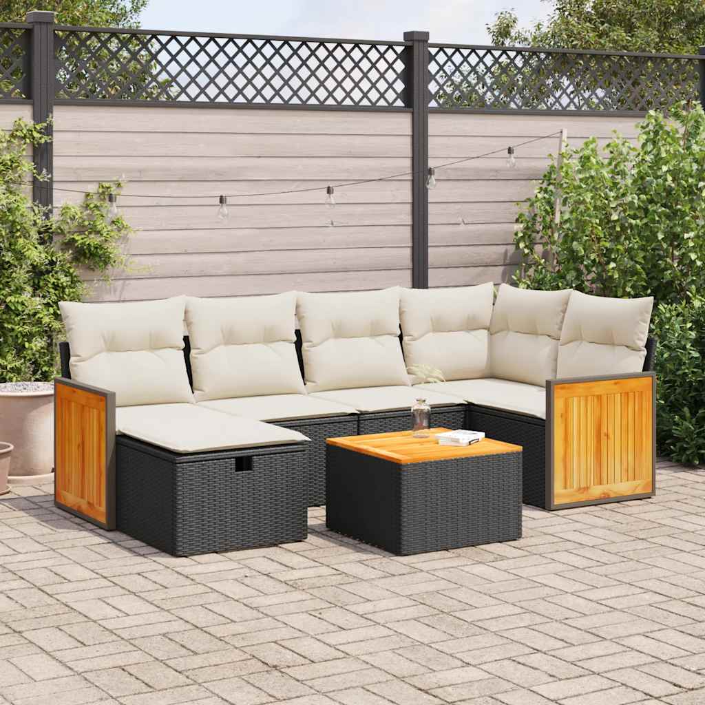 7-delige Loungeset met kussens poly rattan zwart is nu te koop bij PeponiXL, paradijselijk wonen!