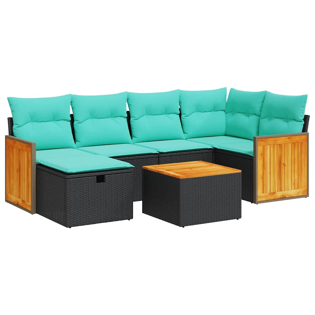 7-delige Loungeset met kussens poly rattan zwart is nu te koop bij PeponiXL, paradijselijk wonen!